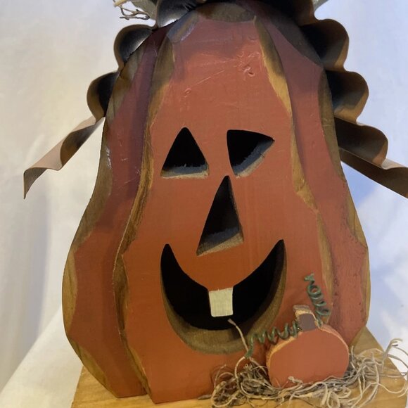 Rustic Wooden Jack-O-Lantern Pumpkin Decor Fall Halloween Farmhouse Style - Picture 9 of 9